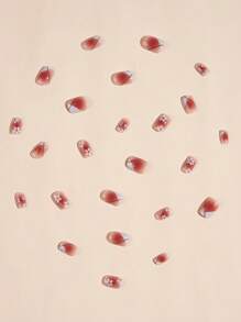 YTJ 使用24入組短方形腮紅花朵印花假指甲和1張膠帶和1入組指甲銼立即升級您造型 - 彩色 - 查看 5