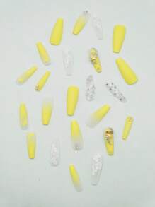 24 cái Long Coffin 3D Rhinestone Decor Fake Nail & 1 sheet Tape & 1pc Nail Dũa - Nhiều màu - Xem 4