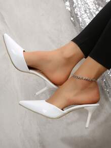 女士幾何浮雕尖頭細跟優雅白色帶跟穆勒鞋適用於戶外 - 米色 - 查看 2