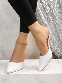 女士幾何浮雕尖頭細跟優雅白色帶跟穆勒鞋適用於戶外 - 米色 - 查看 5