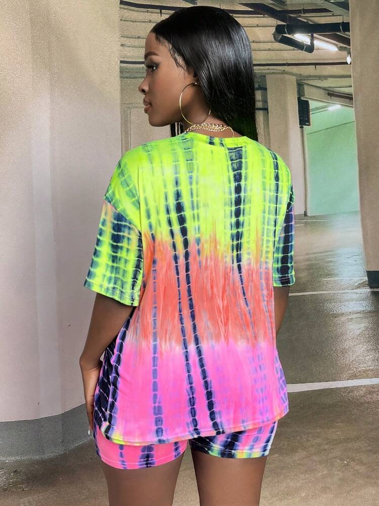Tie Dye Drop Shoulder Tee & Shorts