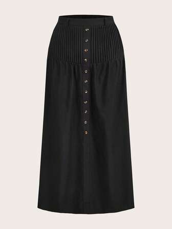 Solid Button Front Skirt