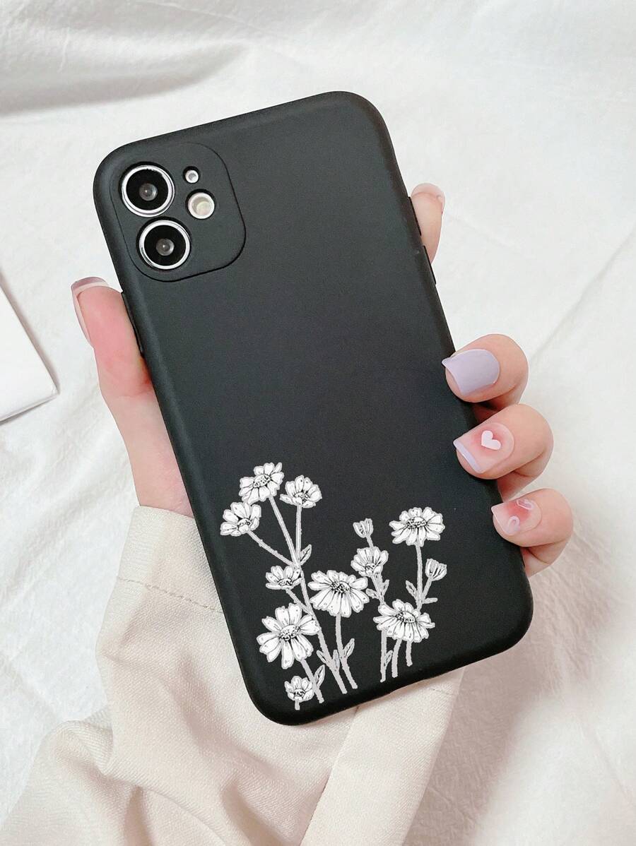 Vỏ điện thoại họa tiết hoa - màu đen - Xem 1