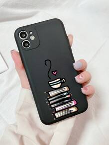 Apple Coffee Cup Book Pattern Phone Case Compatible With IPhone 15/15Pro/15Plus/15Promax,International Version, Not The Domestic Version - Black - View 3