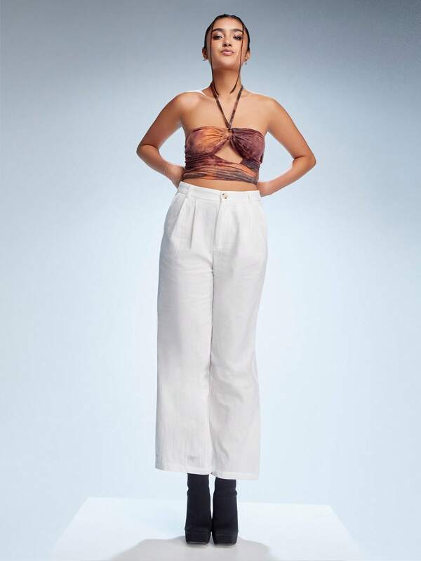 SHEIN Essnce Pantalones de pierna ancha de talle alto con bolsillo oblicuo