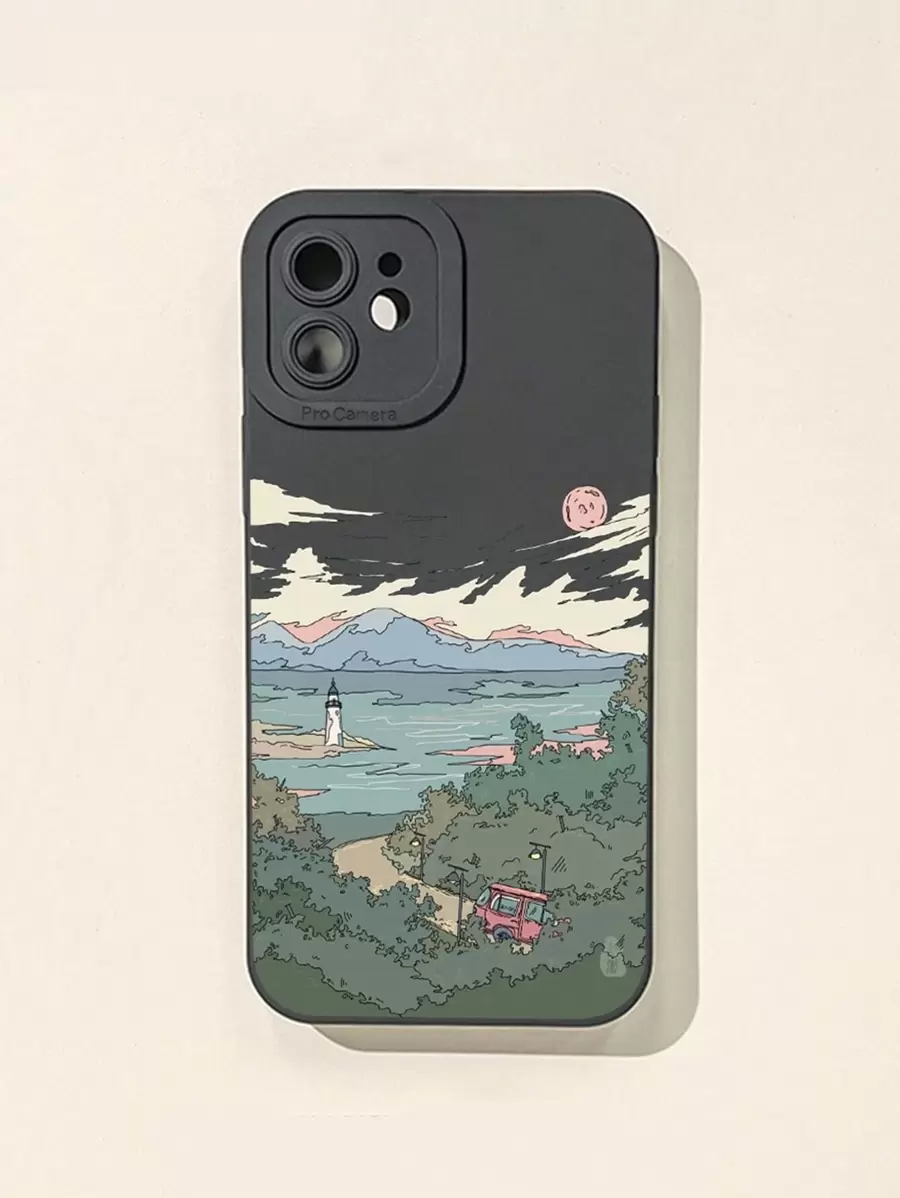 1pc Scenery Print Anti-fall Phone Case Compatible With Iphone15promax Xiaomi Samsung Protective Cover