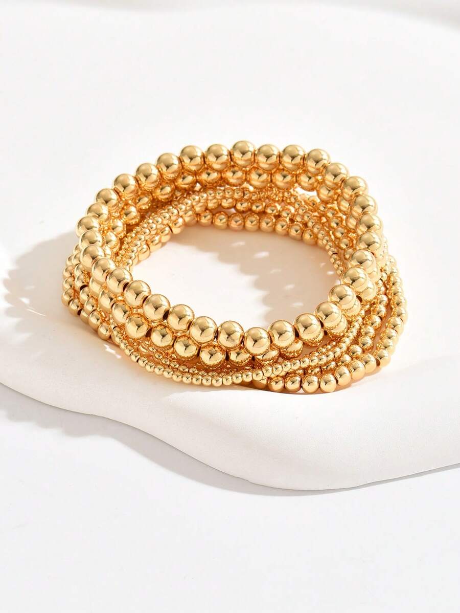 7 Piezas/set Pulseras De Perlas Doradas Para Mujer, Conjunto De Joyas De Moda - Amarillo Oro - Ver 1