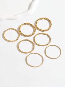 7 Piezas/set Pulseras De Perlas Doradas Para Mujer, Conjunto De Joyas De Moda - Amarillo Oro - Ver 2