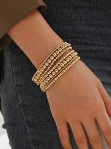 7 Piezas/set Pulseras De Perlas Doradas Para Mujer, Conjunto De Joyas De Moda - Amarillo Oro - Ver 6