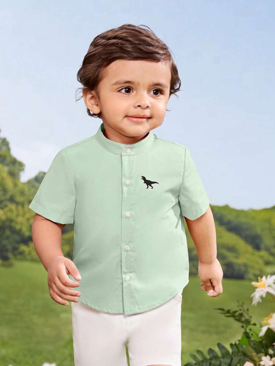 SHEIN 男嬰恐龍印花襯衫 - 薄荷綠 - 查看 1