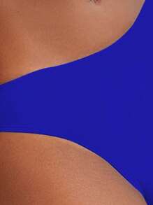 SHEIN Swim Summer Beach Plain V Neck Bikini Set - Royal Blue - View 4