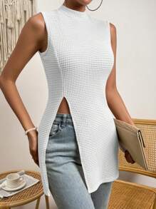 SHEIN Essnce 小高領高衩背心上衣 - 白色 - 查看 5