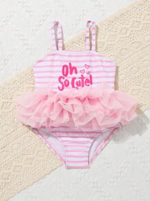 SHEIN Baby Girl Adjustable Strap One Piece Swimwear Cute Sweet Princess Style Beach Summer Swimsuit