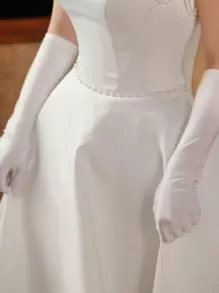 1 双女士纯色缎面 38 厘米长手套，适合圣诞节、新年、宴会、婚礼、结婚秋季配饰 - 白色 - 查看 6