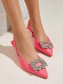 Dép quai hậu trang trí bằng đá nhân tạo cho nữ, Giày cao gót hình kim tự tháp Polyester màu hồng quyến rũ - Hồng - Xem 4