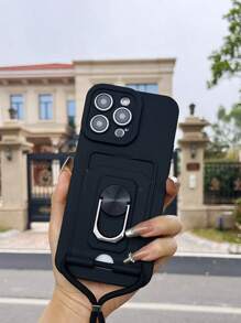 Ốp điện thoại chống rơi có khe đựng thẻ, kèm dây đeo và vòng giữ, phiên bản quốc tế, không phải phiên bản nội địa. - màu đen - Xem 3
