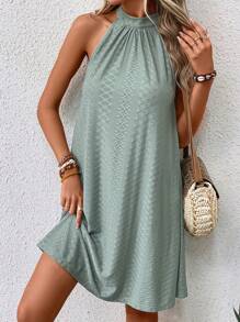 SHEIN Clasi 素色繞頸後綁帶洋裝 - 薄荷綠 - 查看 7