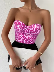 Chiquease Allover Print Lace Up Backless Tube Top - Hot Pink - View 1