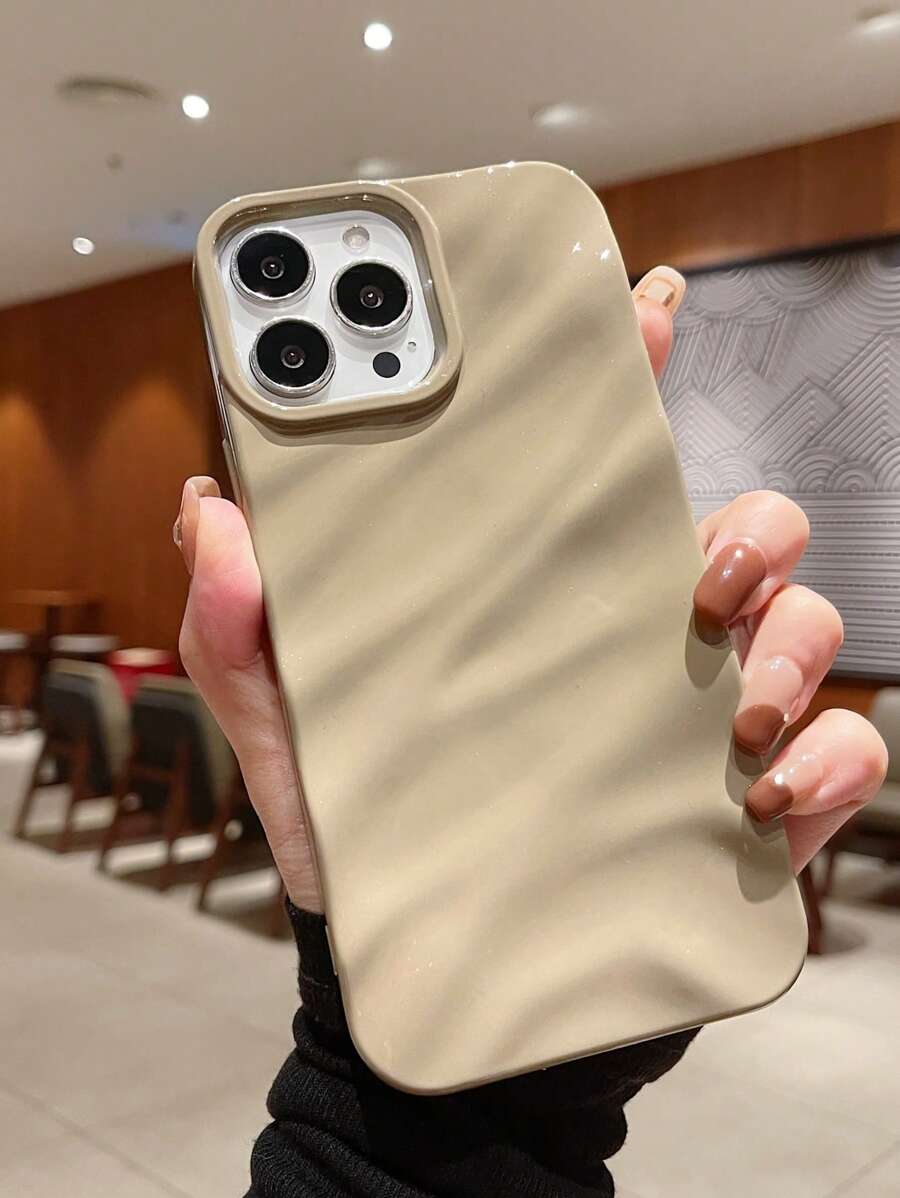 波浪紋理質感手機殼 - 卡其色 - 查看 1