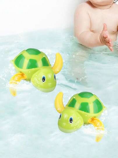 1入浴缸玩具烏龜，附發條鏈，隨機顏色，適合兒童