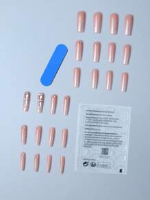 使用24入組長方形漸變閃光水鑽裝飾假指甲和1張膠帶和1入組指甲銼立即升級您造型 - 彩色 - 查看 2