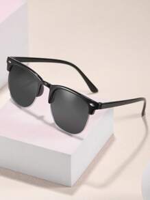 1pc Vintage Style Square Frame Half-Rim Fashion Glasses For Kids, Casual Outfit Accessory For Boys & Girls Age 14-16Y