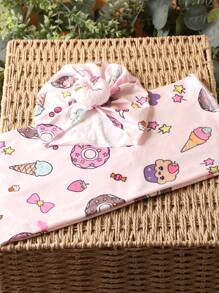 SHEIN Baby Girl Newborn Photography Cartoon Graphic Wrap Blanket & Accessory Hat Prop Autumn Fall - Pink - View 6