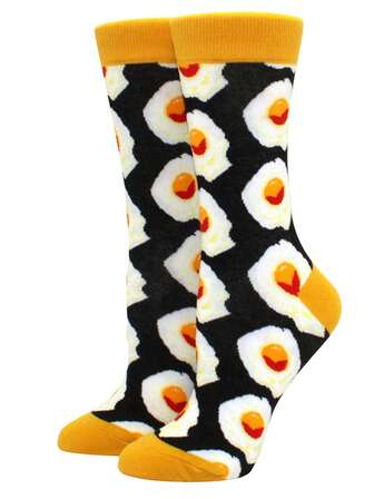 1雙女性滿版圖案時尚中筒襪適用於日常