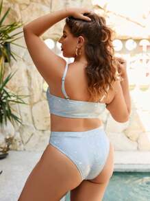 Celure Bộ bikini liên kết vòng ba chiều có kích thước cộng với bãi biển mùa hè - Bạc - Xem 2