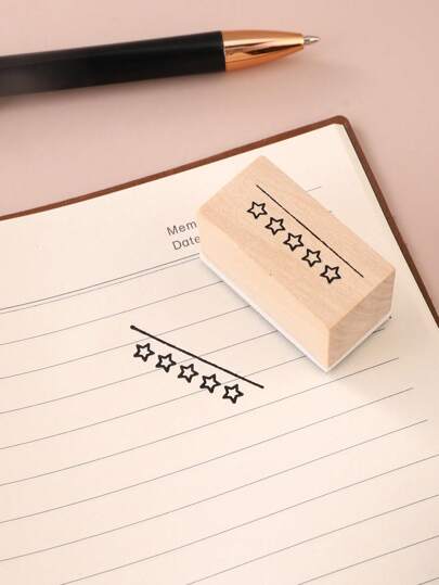 1pc Star Pattern Wooden Stamp, Vintage Multi-Purpose Wooden Stamp For Office, DIY Craft Back To School