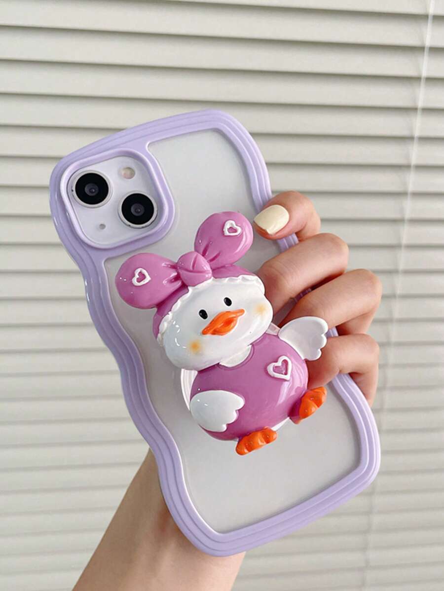 Wave Edge Design Phone Case With Duck Stand-Out Grip - Purple - View 1