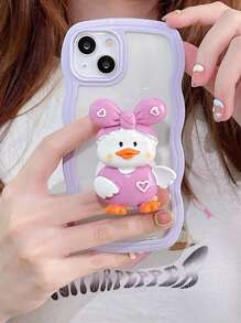 Wave Edge Design Phone Case With Duck Stand-Out Grip - Purple - View 4