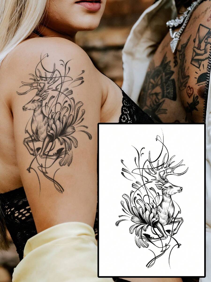 1 hoja Pegatina tatuaje con patrón de alce