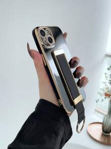 1个纯色亮面6D电镀手机壳，带内置腕带和指环支架，兼容、Galaxy、Redmi、华为手机 - 白色 - 查看 2