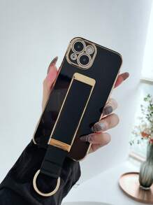 1个纯色亮面6D电镀手机壳，带内置腕带和指环支架，兼容、Galaxy、Redmi、华为手机 - 白色 - 查看 3