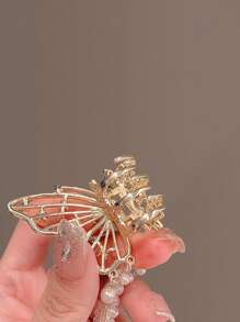 1入組女士珍珠和水鑽裝飾蝴蝶設計奢華髮爪 - 金色 - 查看 4