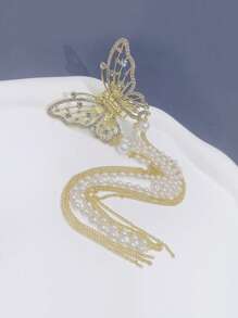 1入組女士珍珠和水鑽裝飾蝴蝶設計奢華髮爪 - 金色 - 查看 5