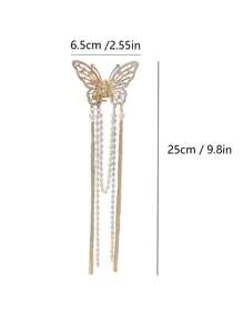 1入組女士珍珠和水鑽裝飾蝴蝶設計奢華髮爪 - 金色 - 查看 6