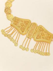 1根女士波西米亞風金色金屬雕像圖案鐵帶，復古式腰鏈裝飾，適用於節日和禮品贈送