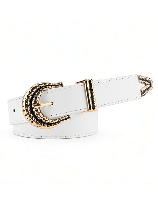 1pc Women Solid Textured Buckle Fashion Belt