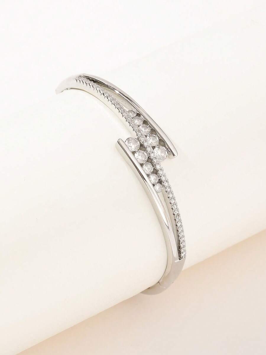 1 chiếc vòng tay bạc đính đá Zirconia tối giản, thời trang, thích hợp làm quà tặng hoặc đeo hàng ngày cho nữ. - Bạc - Xem 1