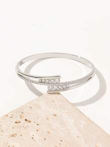 1 chiếc vòng tay bạc đính đá Zirconia tối giản, thời trang, thích hợp làm quà tặng hoặc đeo hàng ngày cho nữ. - Bạc - Xem 2