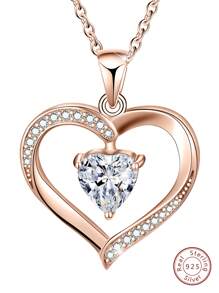 1pc April Birthstone Heart Pendant Necklace For Women Sterling Silver Mother's Day Valentine's Day Fine Jewelry Birthday Gift For Girls - Multicolor - View 2