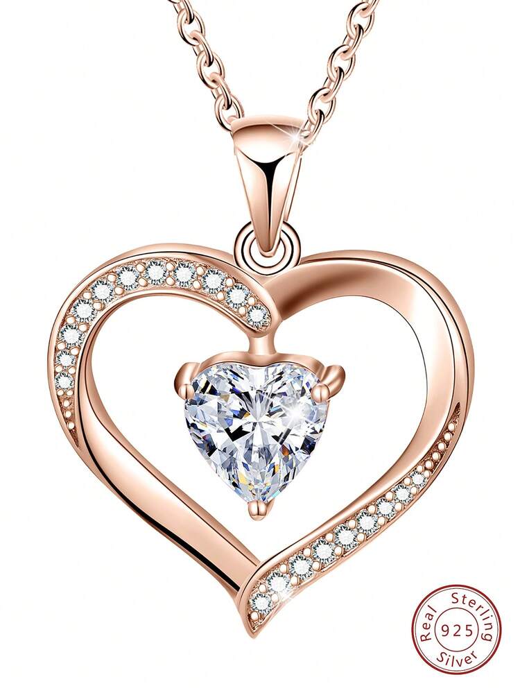 1入組四月誕生石心形墜飾項鍊適合女士純銀母親節情人節精細首飾類生日禮物適合女孩 - 彩色 - 查看 2