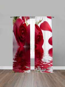 2pcs Flower Pattern Sheer Curtain, Modernist Polyester Light Filtering Privacy Sheer Curtain For Living Room, Bedroom - Multicolor - View 1