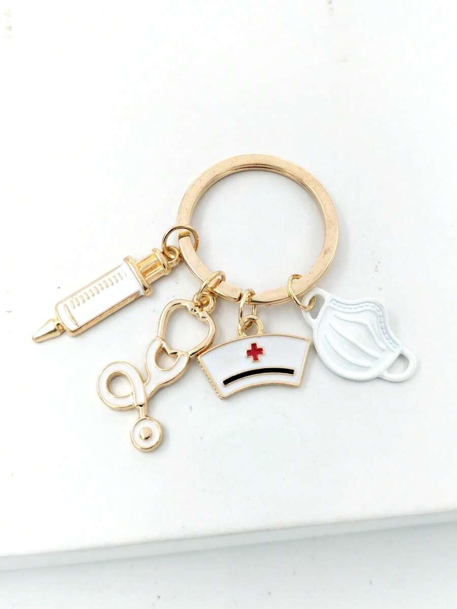 Móc khóa charm ống nghe & khăn che mặt - trắng - Xem 1