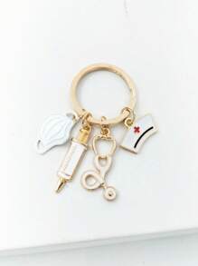 Móc khóa charm ống nghe & khăn che mặt - trắng - Xem 2