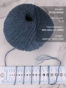 QJH 1入組灰藍色紗線素色鉤編紗線適用於毛衣、圍巾 - 霧霾藍 - 查看 2