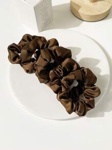 5 件装女士缎面纯色发圈，柔软耐用，复古时尚发带，适合送礼和日常佩戴 - 咖啡棕 - 查看 2
