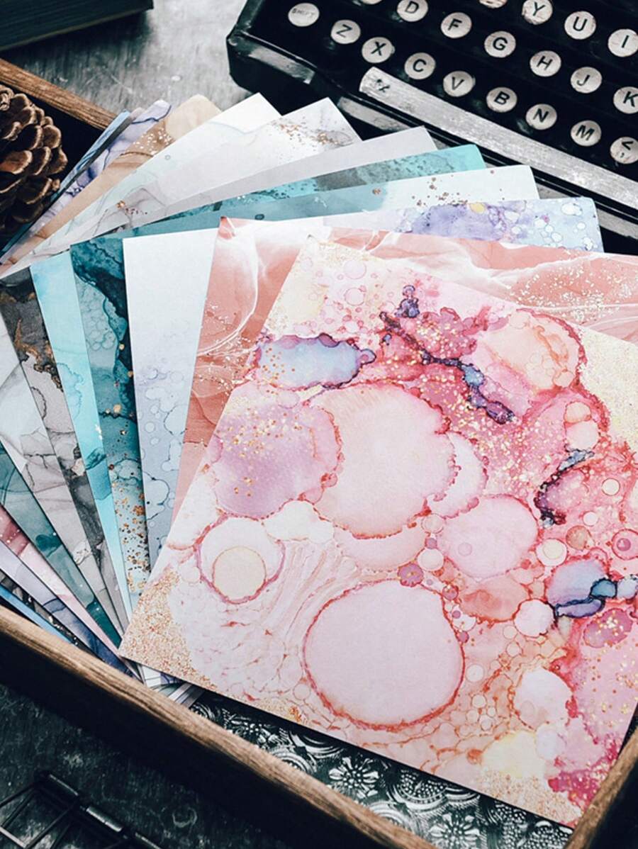 12 piezas Papel material con estampado de mármol - Multicolor - Ver 1